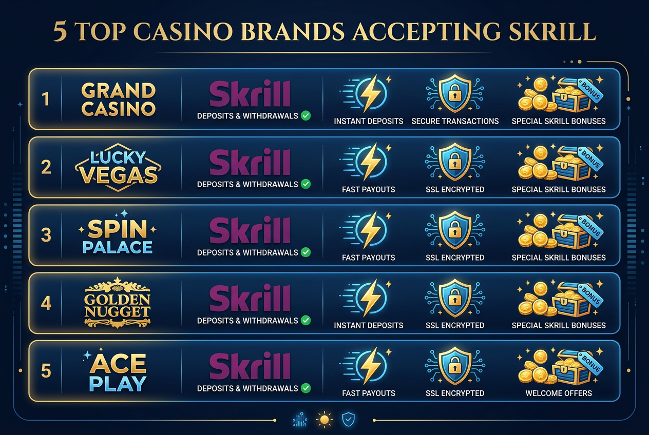 Srovnání nejlepších online kasin podporujících Skrill v ČR